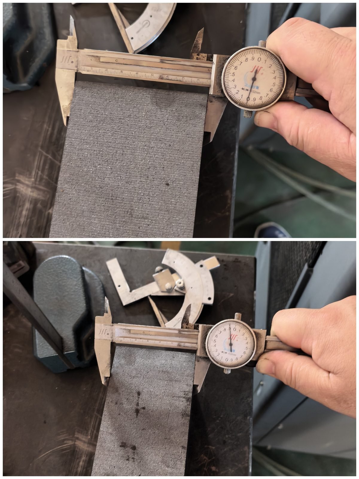 Graphite Cutting Solution Graphite block cutting process: Dial-caliper measurements on a straight graphite bar from the documented trial