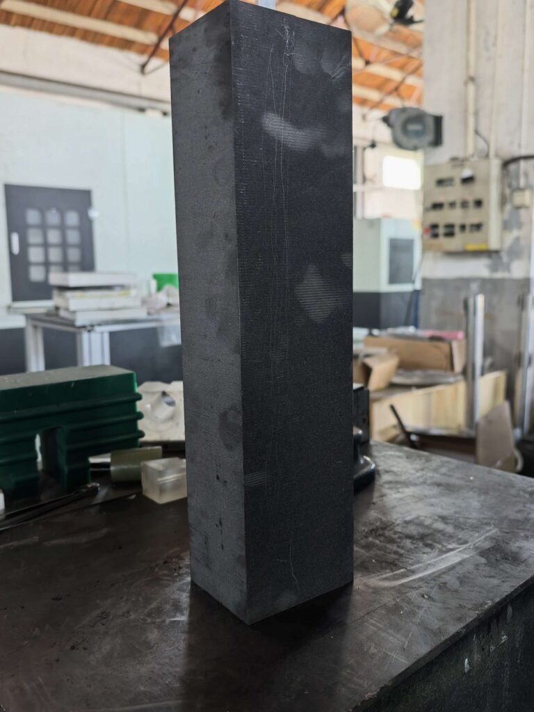 Isostatic graphite block cutting result: 500 × 87 × 70 mm bar cut on the Vimfun SVI250-80
